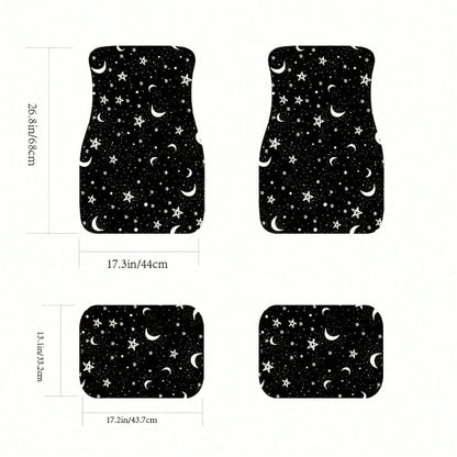 4 Pieces Of Universal Star And Moon Printing Car Floor Mats, Non-Slip And Wear-Resistant Design, Interior Decoration Protective Mats, Practical Auto Accessories