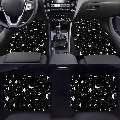 4 Pieces Of Universal Star And Moon Printing Car Floor Mats, Non-Slip And Wear-Resistant Design, Interior Decoration Protective Mats, Practical Auto Accessories