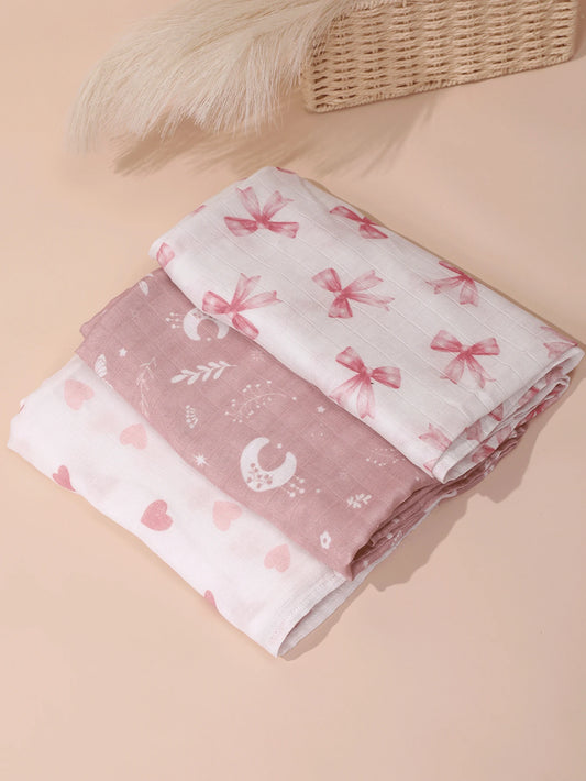 4-Season Thin Gauze Bamboo Fiber Baby Swaddle Blanket 3-Piece Set 100*100cm, Soft And Comfortable, With Oeko Certification