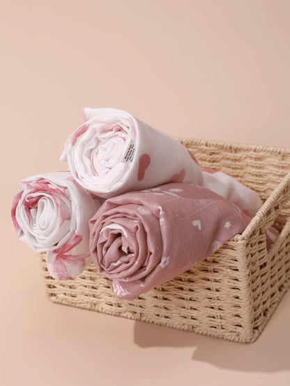 4-Season Thin Gauze Bamboo Fiber Baby Swaddle Blanket 3-Piece Set 100*100cm, Soft And Comfortable, With Oeko Certification