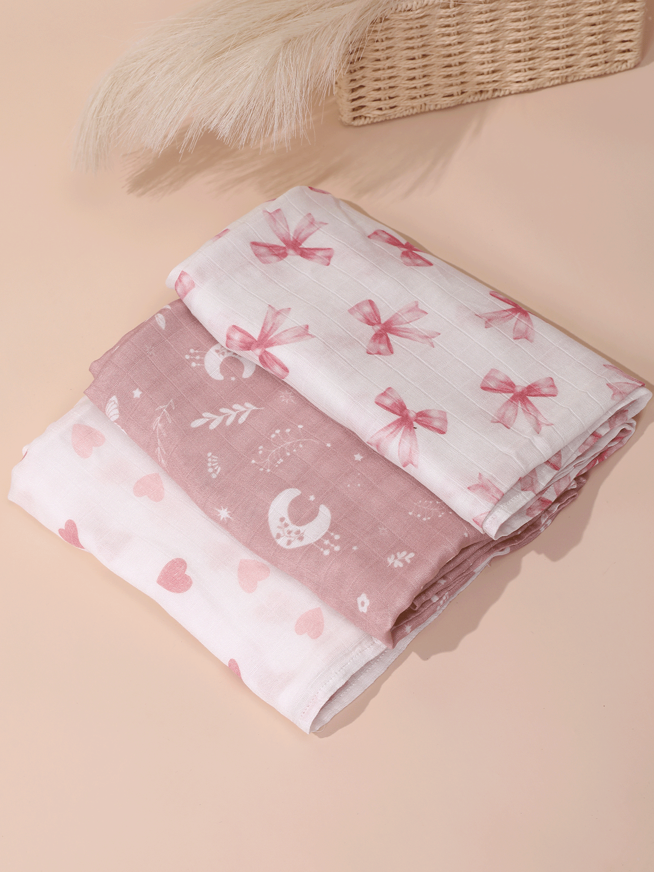 4-Season Thin Gauze Bamboo Fiber Baby Swaddle Blanket 3-Piece Set 100*100cm, Soft And Comfortable, With Oeko Certification