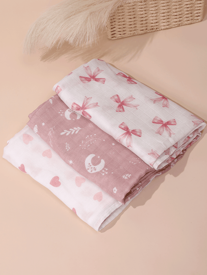 4-Season Thin Gauze Bamboo Fiber Baby Swaddle Blanket 3-Piece Set 100*100cm, Soft And Comfortable, With Oeko Certification