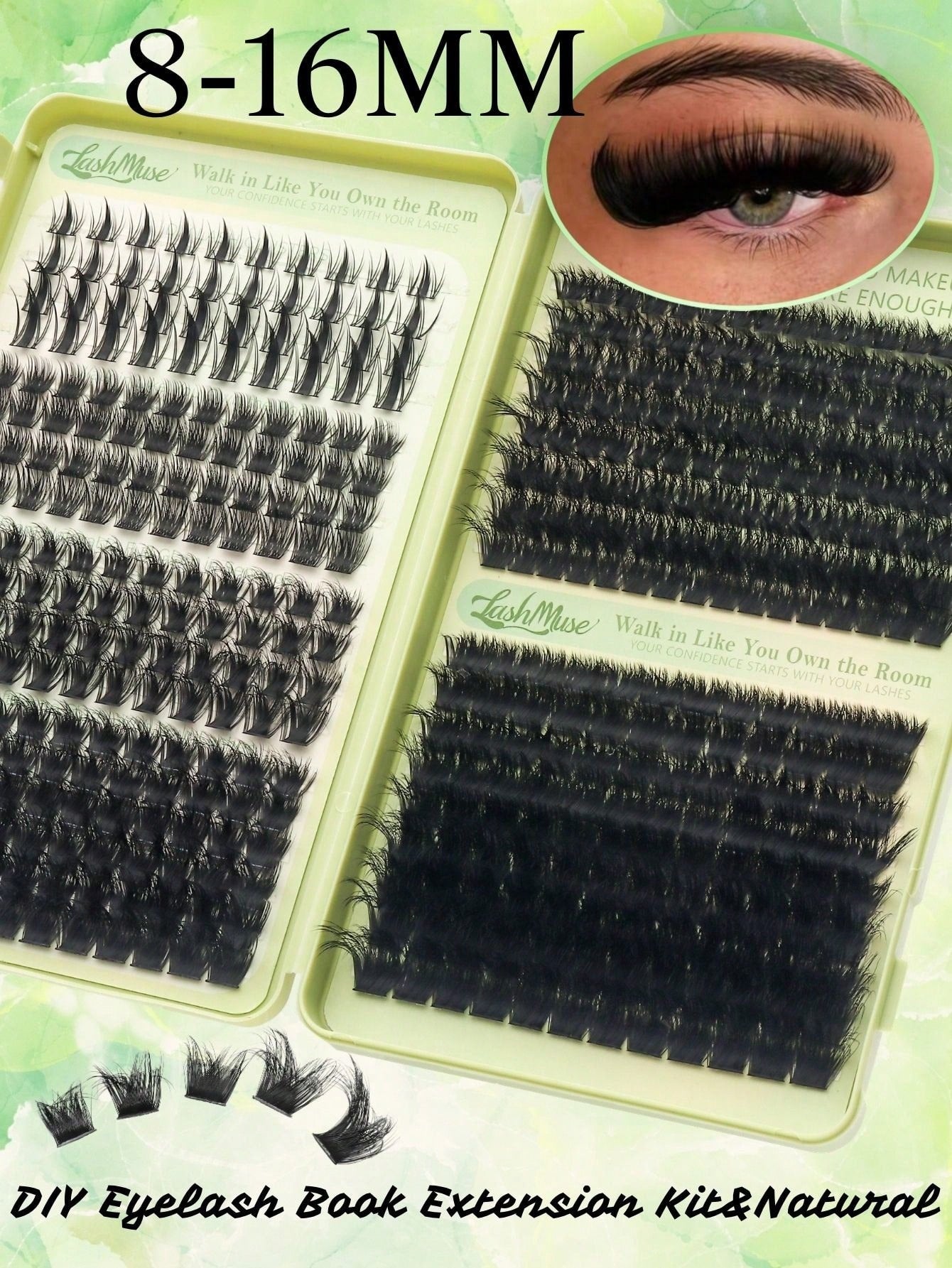 460 Clusters D-Curl Fluffy False Eyelashes, 120D+200D Dual Density Combination, 8-16MM Mixed Length, Large Capacity Segmented Single Cluster Arrangement, Dense And Voluminous Yet Retaining Natural Lay
