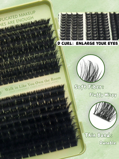 460 Clusters D-Curl Fluffy False Eyelashes, 120D+200D Dual Density Combination, 8-16MM Mixed Length, Large Capacity Segmented Single Cluster Arrangement, Dense And Voluminous Yet Retaining Natural Lay