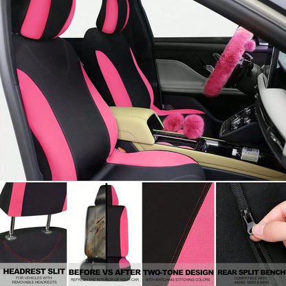 48 Pcs Pink Car Seat Cover Set Full Car Seat Covers Front Rear Seat Covers Plush Steering Wheel Cover Seat Belt Car Mat Car Air Conditioner Trim Car Accessories For Women