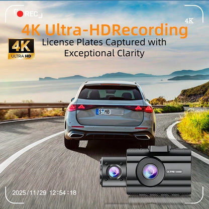4K Camera Dash Cam 3 Cameras (Optional)- Infrared Night Vision, 170° Wide Angle And Built-In Audio- Includes A 32GB Card (Optional), Loop Recording, G-Sensor-24-Hour Parking Mode, Echargeable Batte