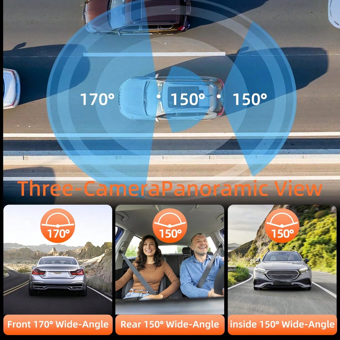 4K Camera Dash Cam 3 Cameras (Optional)- Infrared Night Vision, 170° Wide Angle And Built-In Audio- Includes A 32GB Card (Optional), Loop Recording, G-Sensor-24-Hour Parking Mode, Echargeable Batte