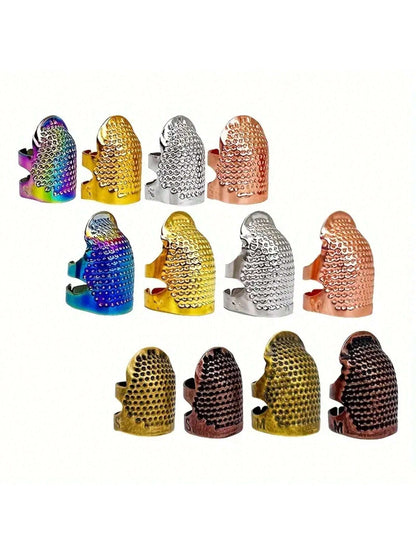 4PCS/2PCS Colorful Sewing Thimbles Finger Protectors, Metal Adjustable Finger Guards For Sewing And Mending, Protect Fingertips From Needle Pricks, S Size Fits Finger Diameter 1.3-1.5cm, M Size Fits F
