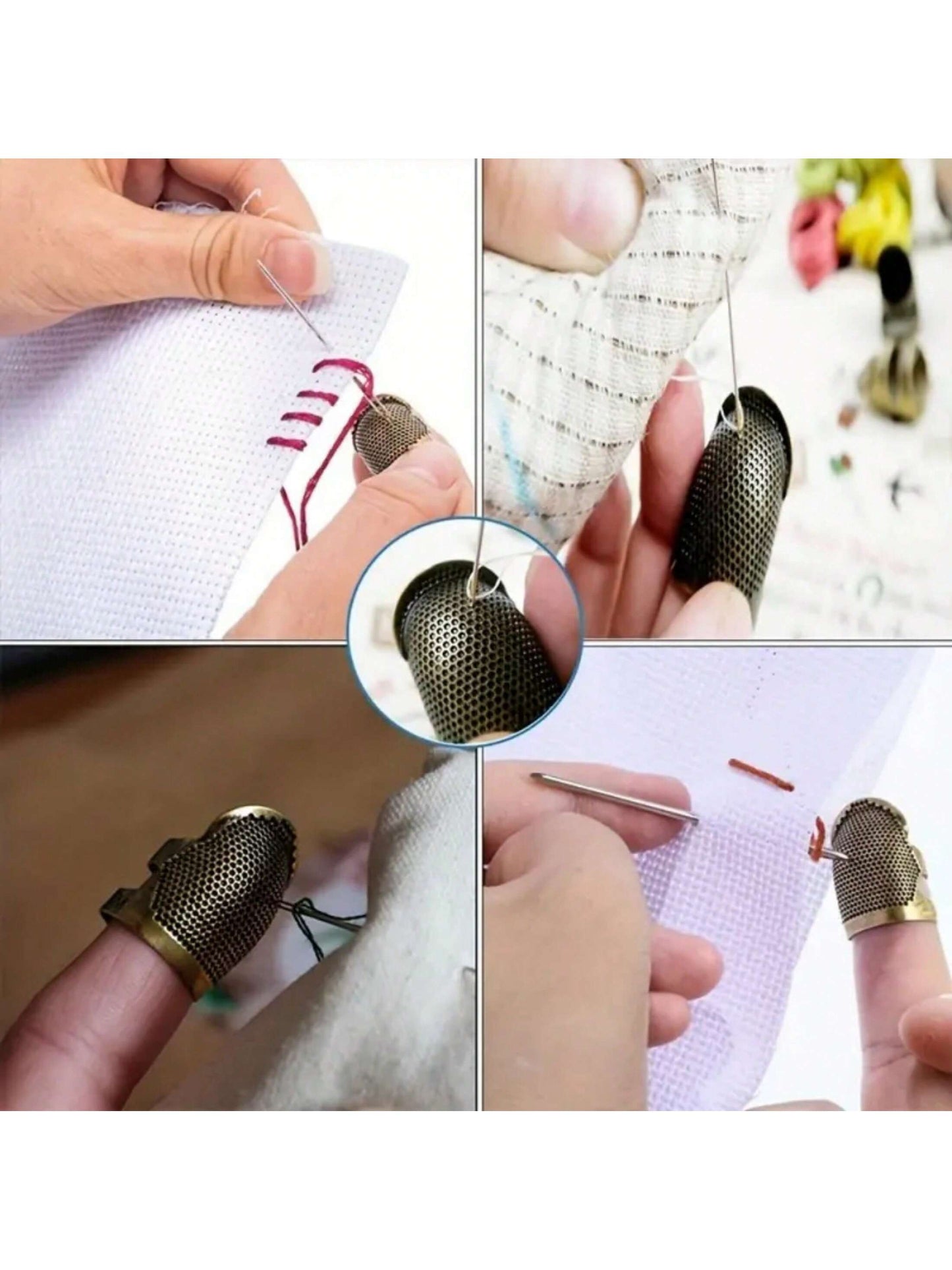 4PCS/2PCS Colorful Sewing Thimbles Finger Protectors, Metal Adjustable Finger Guards For Sewing And Mending, Protect Fingertips From Needle Pricks, S Size Fits Finger Diameter 1.3-1.5cm, M Size Fits F