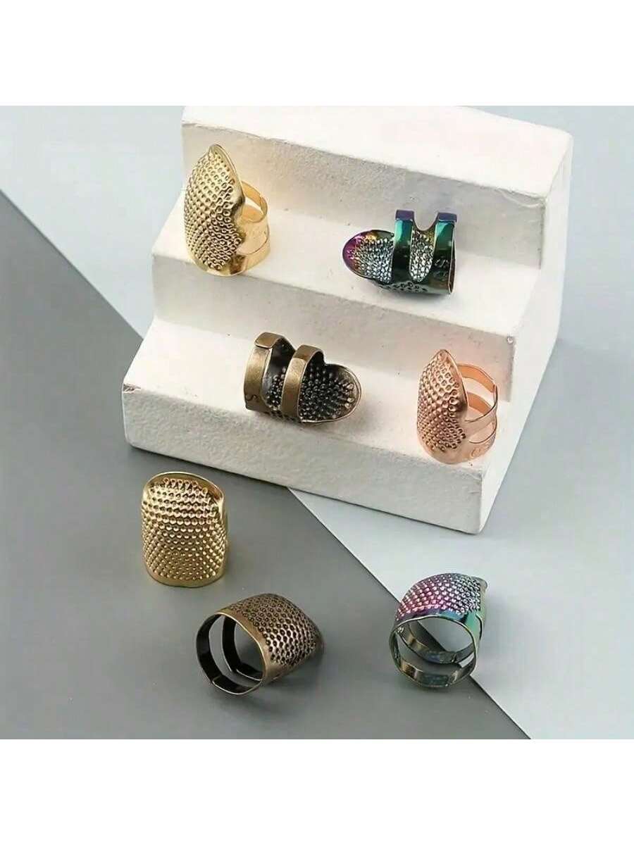 4PCS/2PCS Colorful Sewing Thimbles Finger Protectors, Metal Adjustable Finger Guards For Sewing And Mending, Protect Fingertips From Needle Pricks, S Size Fits Finger Diameter 1.3-1.5cm, M Size Fits F