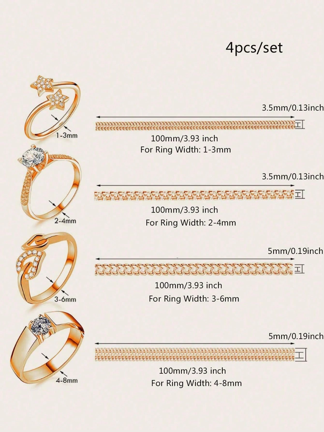 4pcs/8pcs-4 Different Models Of Clear Plastic Spring Invisible Ring Adjuster, Spiral Ring Size Adjustment Spring