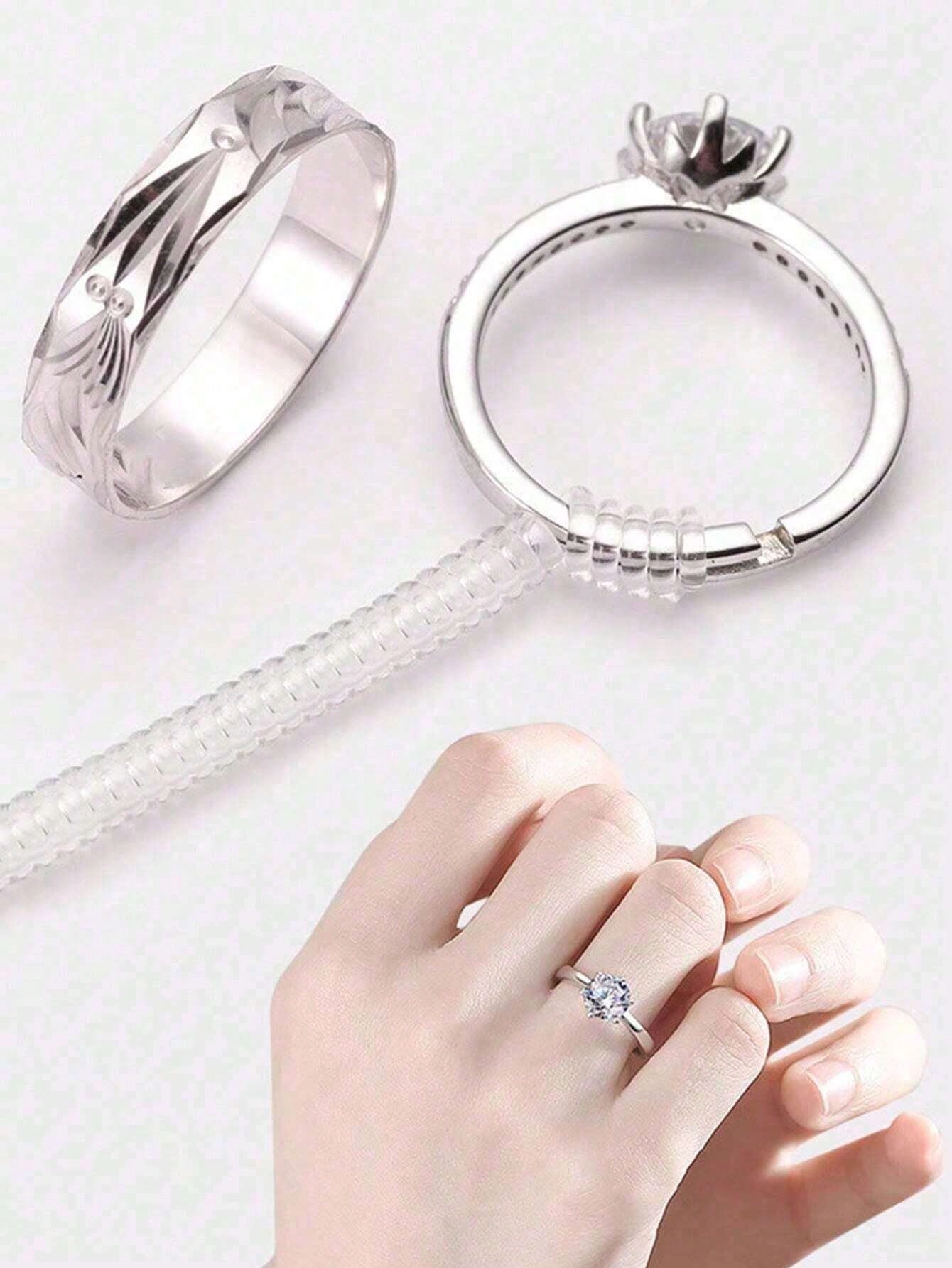 4pcs/8pcs- 4 Different Models Of Transparent Plastic Spring Invisible Ring Adjuster, Spiral Ring Size Adjustable Spring