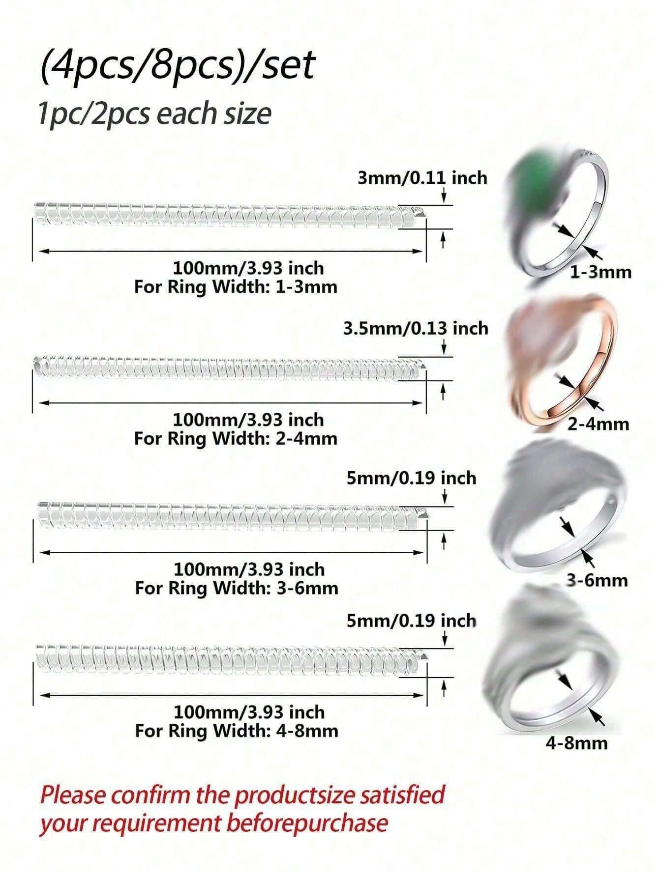 4pcs/8pcs- 4 Different Models Of Transparent Plastic Spring Invisible Ring Adjuster, Spiral Ring Size Adjustable Spring