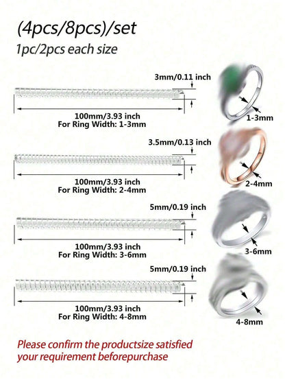 4pcs/8pcs- 4 Different Models Of Transparent Plastic Spring Invisible Ring Adjuster, Spiral Ring Size Adjustable Spring