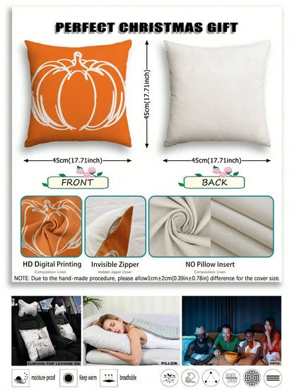 4pcs,Autumn Minimalist Line Pumpkin Maple Leaf Pillow Covers,Home Decor,Gift,Polyester Material,Hidden Zipper,No Filling,For Halloween,Thanksgiving Home Decor,Living Room Decor,Pillow Covers,Cushion C