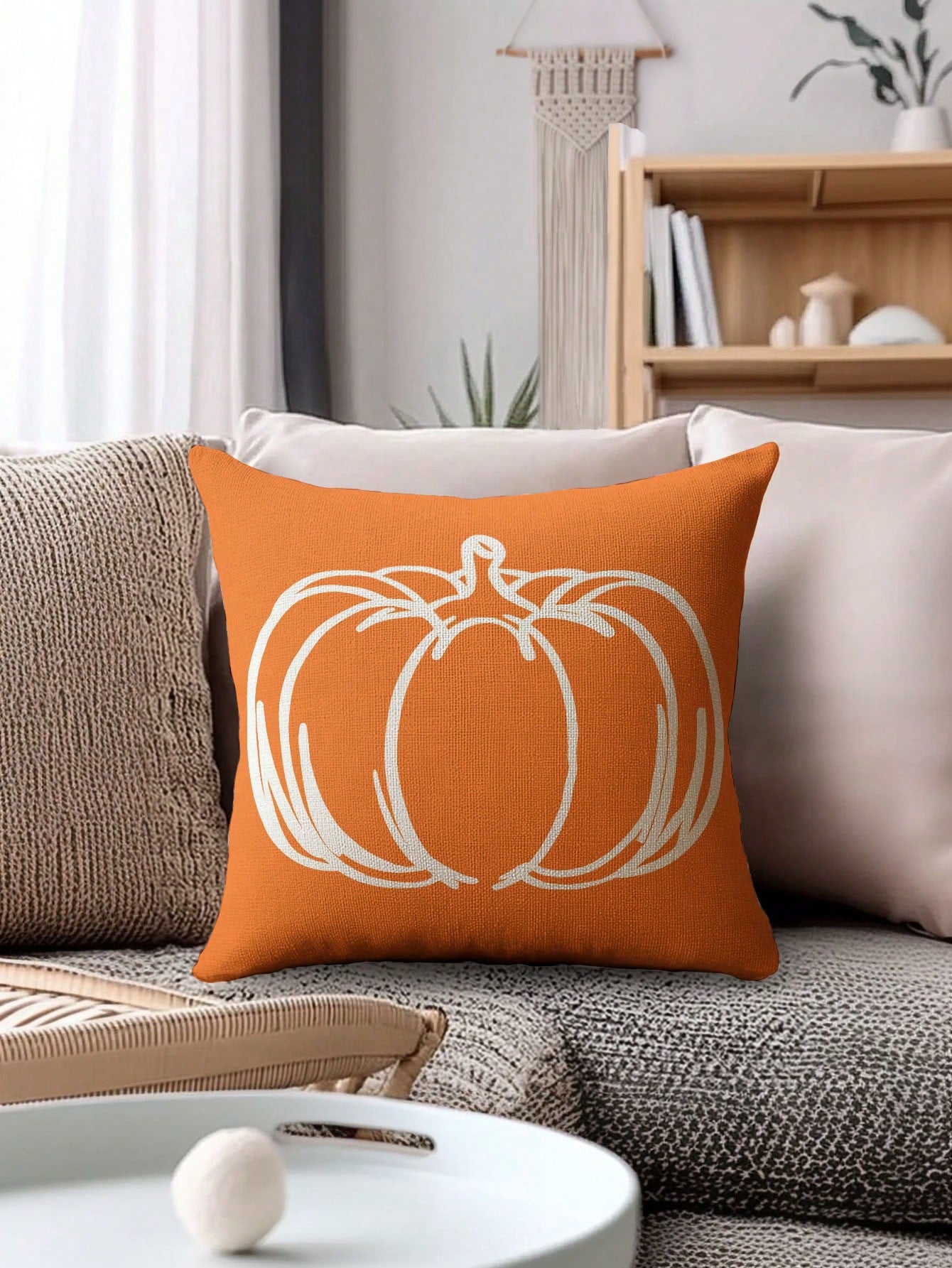 4pcs,Autumn Minimalist Line Pumpkin Maple Leaf Pillow Covers,Home Decor,Gift,Polyester Material,Hidden Zipper,No Filling,For Halloween,Thanksgiving Home Decor,Living Room Decor,Pillow Covers,Cushion C