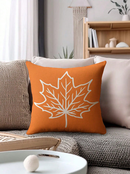 4pcs,Autumn Minimalist Line Pumpkin Maple Leaf Pillow Covers,Home Decor,Gift,Polyester Material,Hidden Zipper,No Filling,For Halloween,Thanksgiving Home Decor,Living Room Decor,Pillow Covers,Cushion C