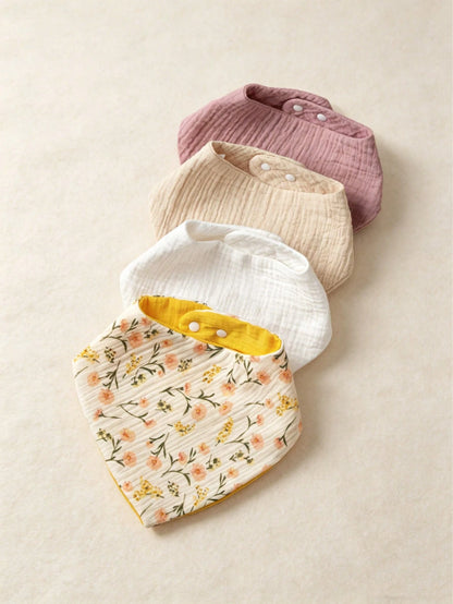 4pcs Baby Bibs, Drool Cloths, Crinkle Fabric, Soft Skin-Friendly Breathable, Suitable For Newborns, Solid Color, Unisex