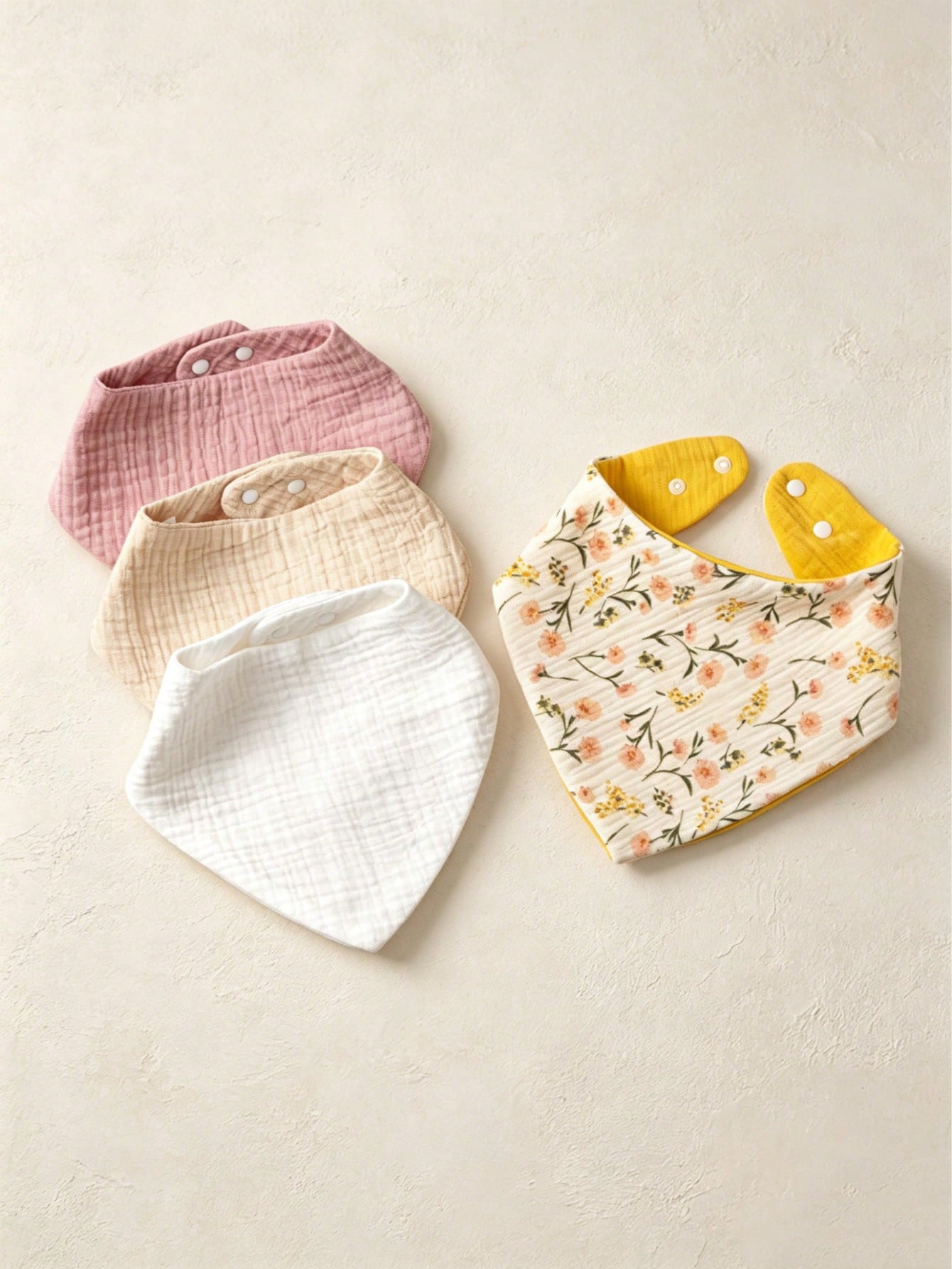 4pcs Baby Bibs, Drool Cloths, Crinkle Fabric, Soft Skin-Friendly Breathable, Suitable For Newborns, Solid Color, Unisex