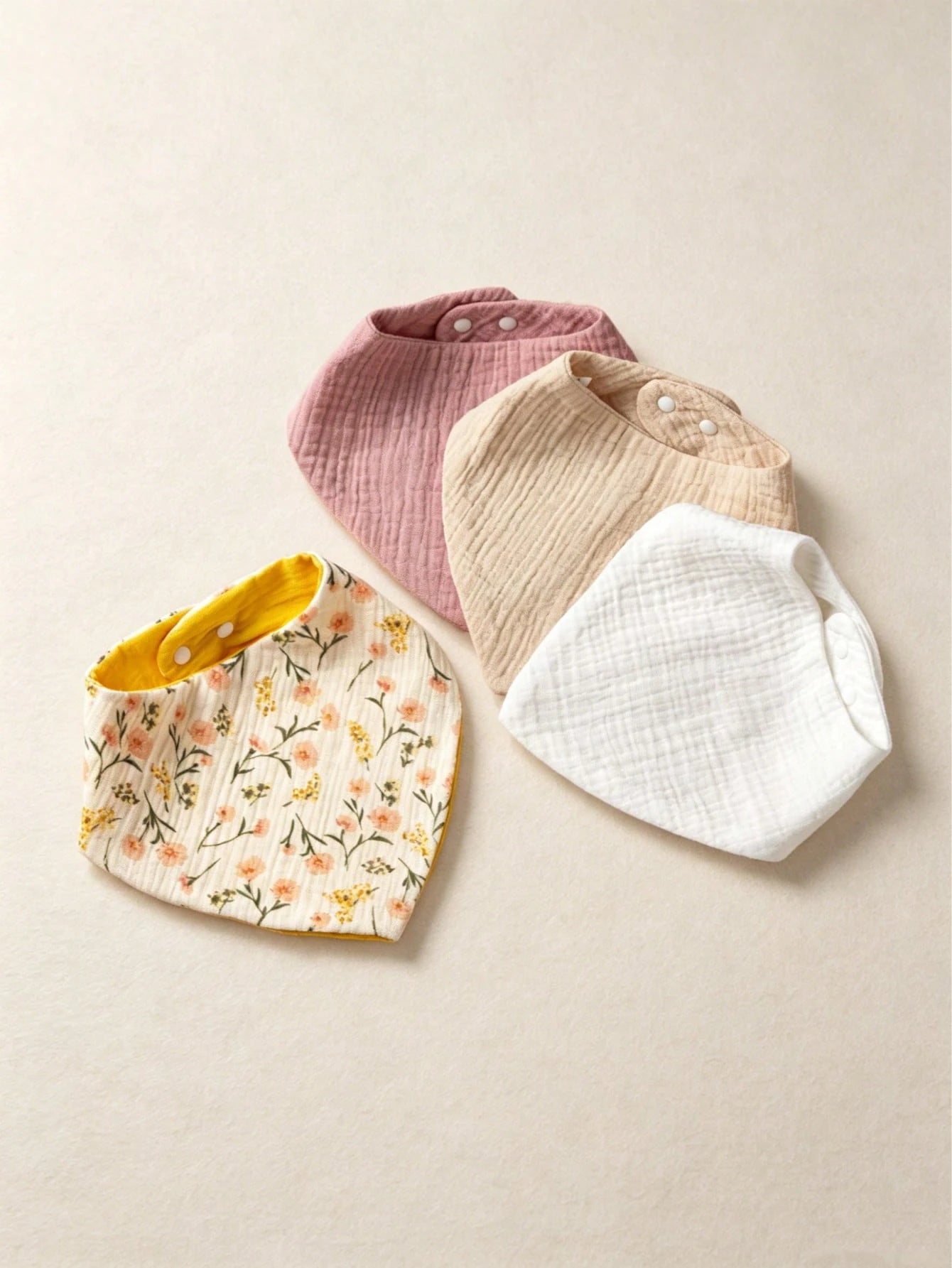 4pcs Baby Bibs, Drool Cloths, Crinkle Fabric, Soft Skin-Friendly Breathable, Suitable For Newborns, Solid Color, Unisex