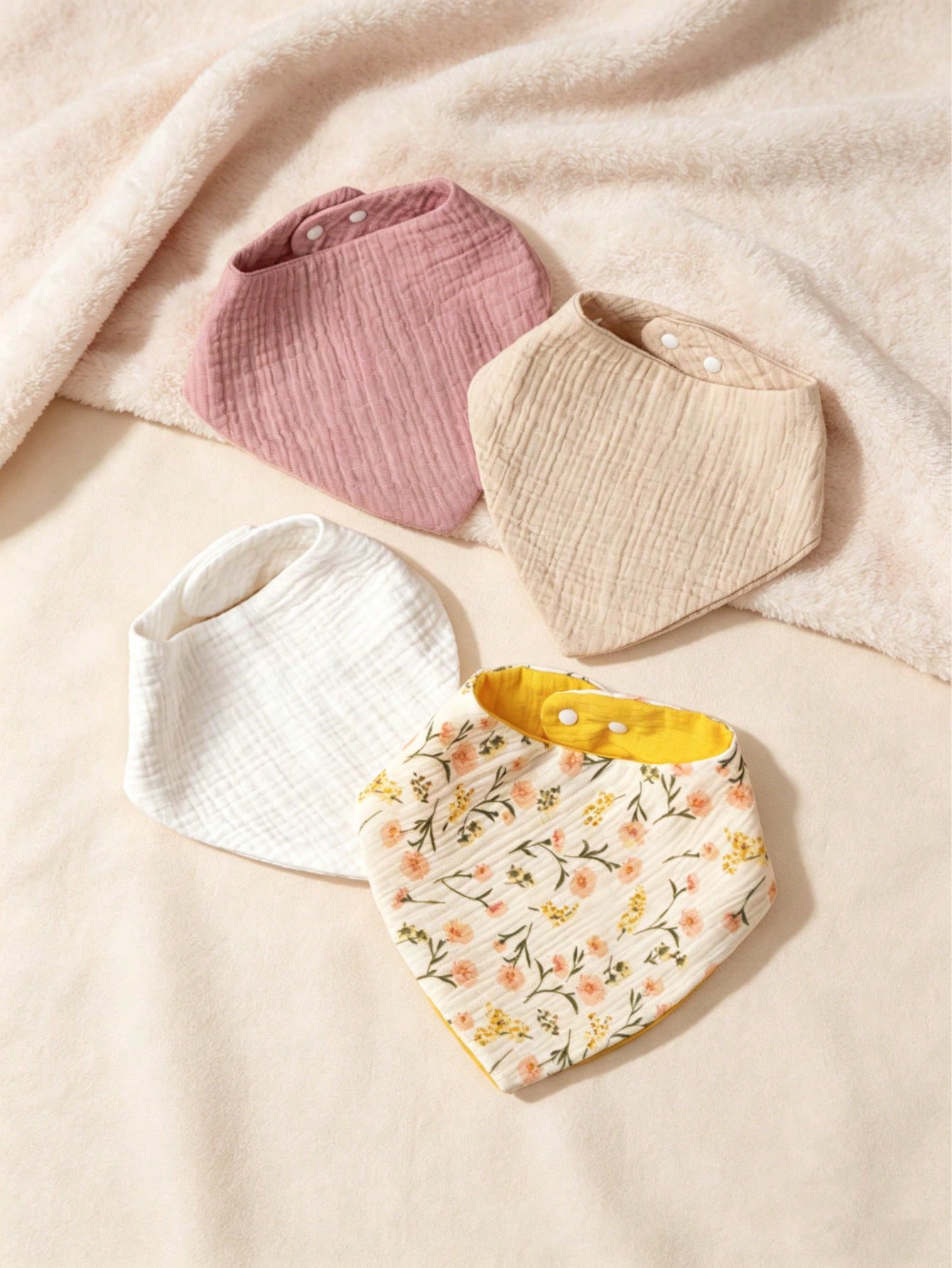 4pcs Baby Bibs, Drool Cloths, Crinkle Fabric, Soft Skin-Friendly Breathable, Suitable For Newborns, Solid Color, Unisex