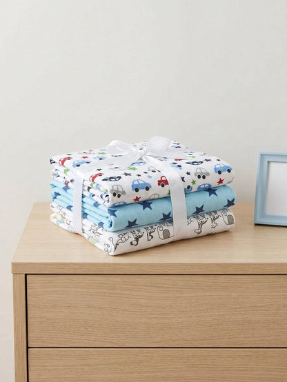 4pcs Baby Flannel Swaddle, Newborn Blanket Wrap, Infant Receiving Blanket, Baby Printed Swaddle Blanket Wraps