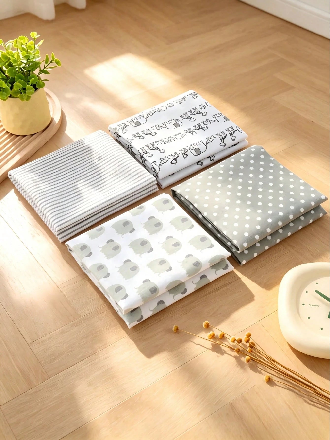 4pcs Baby Flannel Swaddle, Newborn Blanket Wrap, Infant Receiving Blanket, Baby Printed Swaddle Blanket Wraps