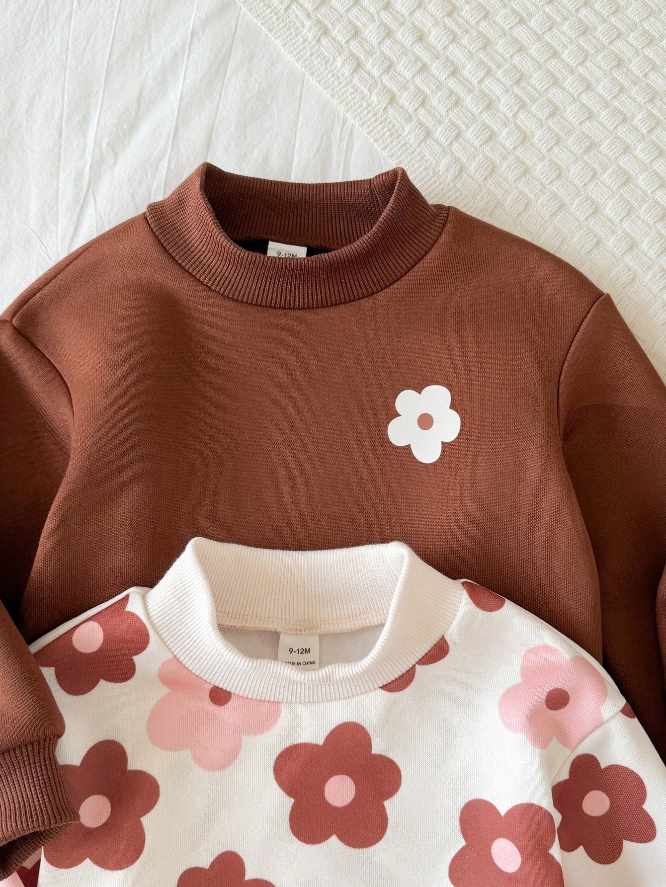 4PCS Baby Girls Infant Toddler Cute Flower Print Long Sleeve Crew Neck Soft Thick Sweatshirt Pants Set Outfit Back To School Fall Winter