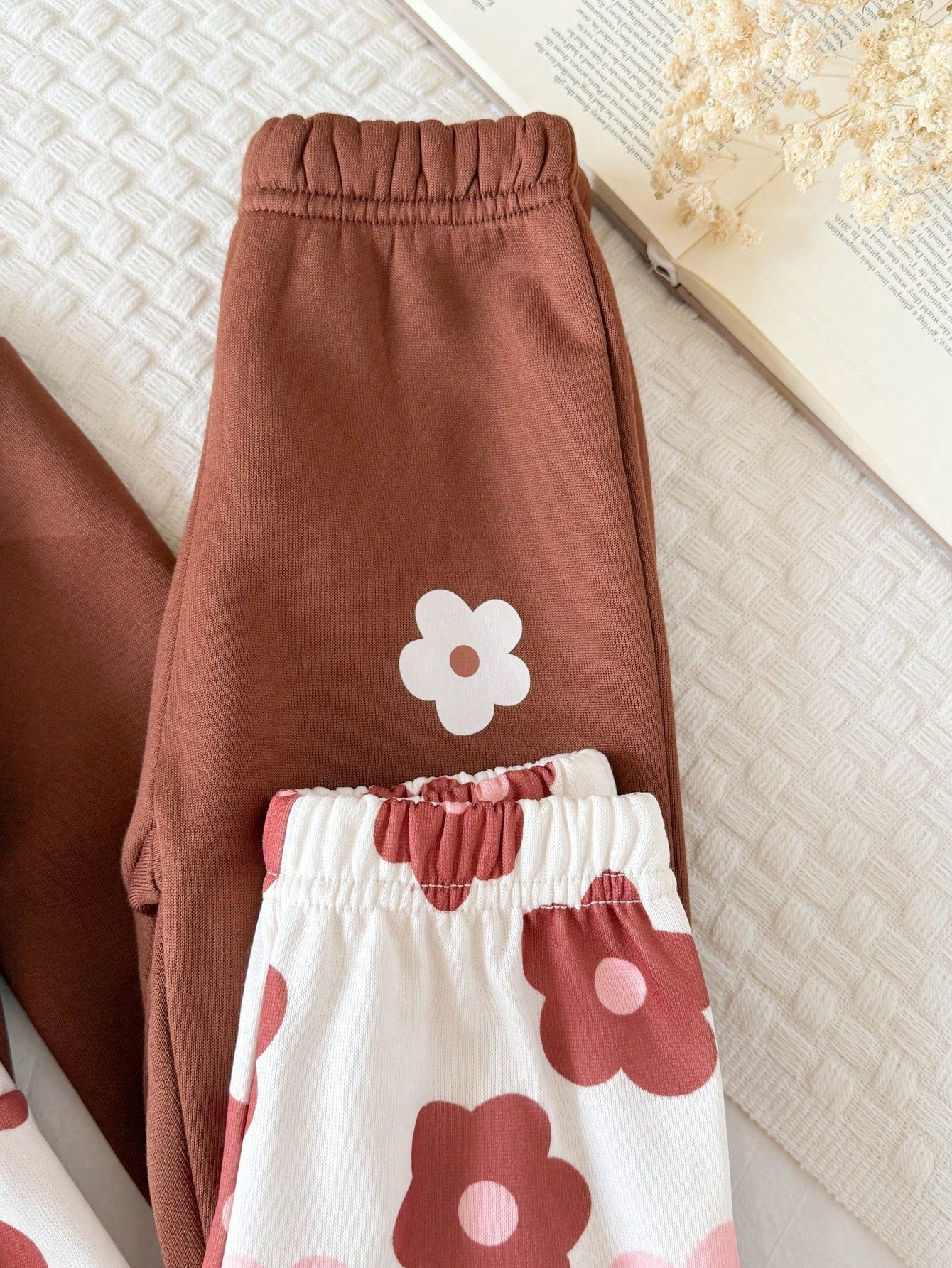 4PCS Baby Girls Infant Toddler Cute Flower Print Long Sleeve Crew Neck Soft Thick Sweatshirt Pants Set Outfit Back To School Fall Winter