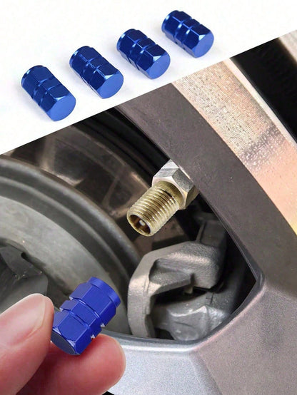 4pcs Blue Valve Stem Caps- Suitable For Car Tires, Car Dust Caps, Tires, Compatible With Toyota Corolla, Accord Accessories, Motorcycles, Trucks, Bicycles, Stylish Valve Stem Covers, Durable And Fash