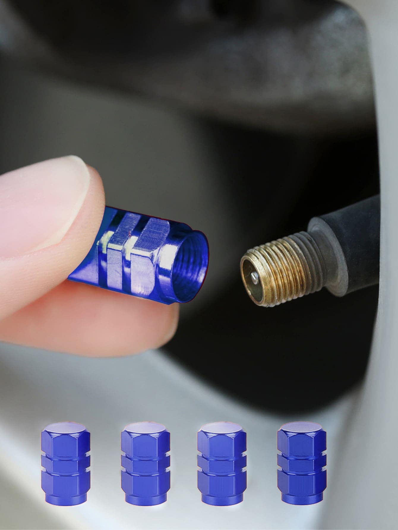 4pcs Blue Valve Stem Caps- Suitable For Car Tires, Car Dust Caps, Tires, Compatible With Toyota Corolla, Accord Accessories, Motorcycles, Trucks, Bicycles, Stylish Valve Stem Covers, Durable And Fash
