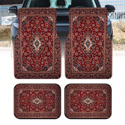 4PCS Bohemian European Style Printed Fashion Minimalist Car Floor Mats, Anti-Slip Stable No Displacement, Durable And Wear-Resistant, All-Season Universal, Practical Car Interior Decoration Accessorie