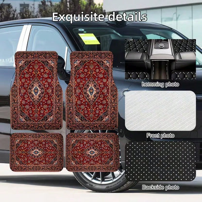 4PCS Bohemian European Style Printed Fashion Minimalist Car Floor Mats, Anti-Slip Stable No Displacement, Durable And Wear-Resistant, All-Season Universal, Practical Car Interior Decoration Accessorie