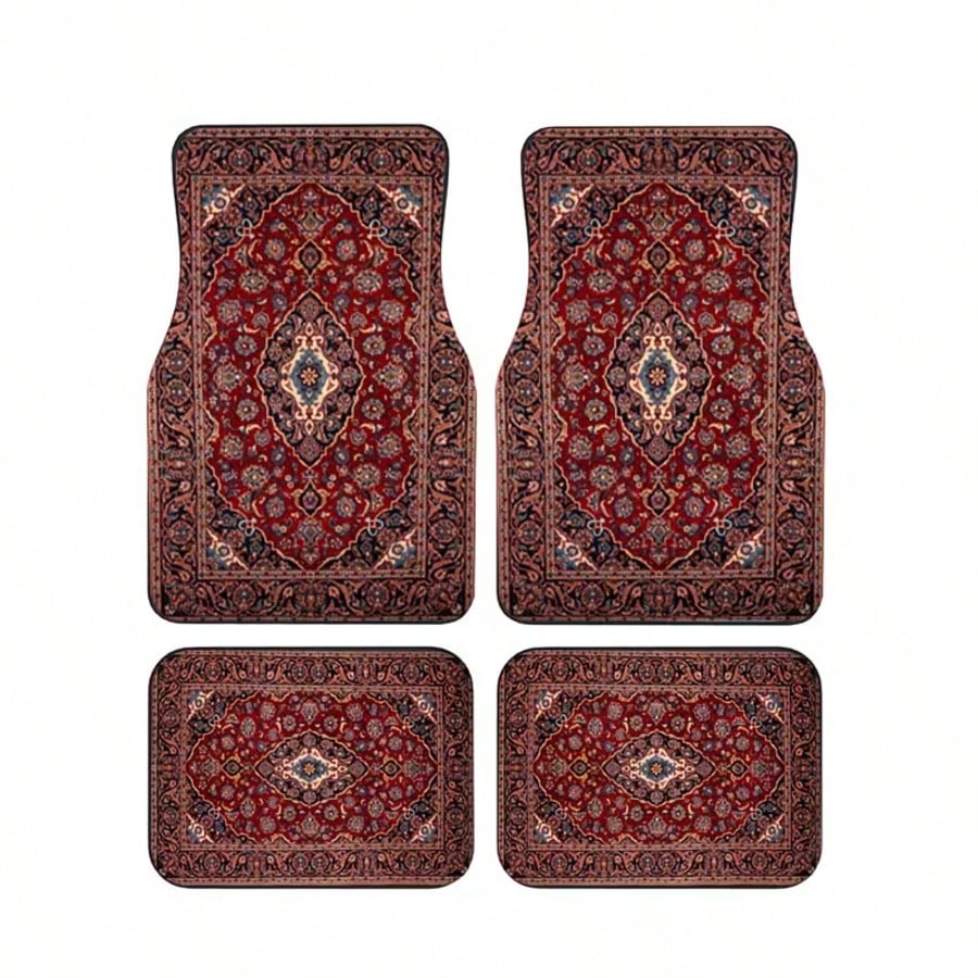4PCS Bohemian European Style Printed Fashion Minimalist Car Floor Mats, Anti-Slip Stable No Displacement, Durable And Wear-Resistant, All-Season Universal, Practical Car Interior Decoration Accessorie