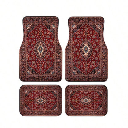4PCS Bohemian European Style Printed Fashion Minimalist Car Floor Mats, Anti-Slip Stable No Displacement, Durable And Wear-Resistant, All-Season Universal, Practical Car Interior Decoration Accessorie