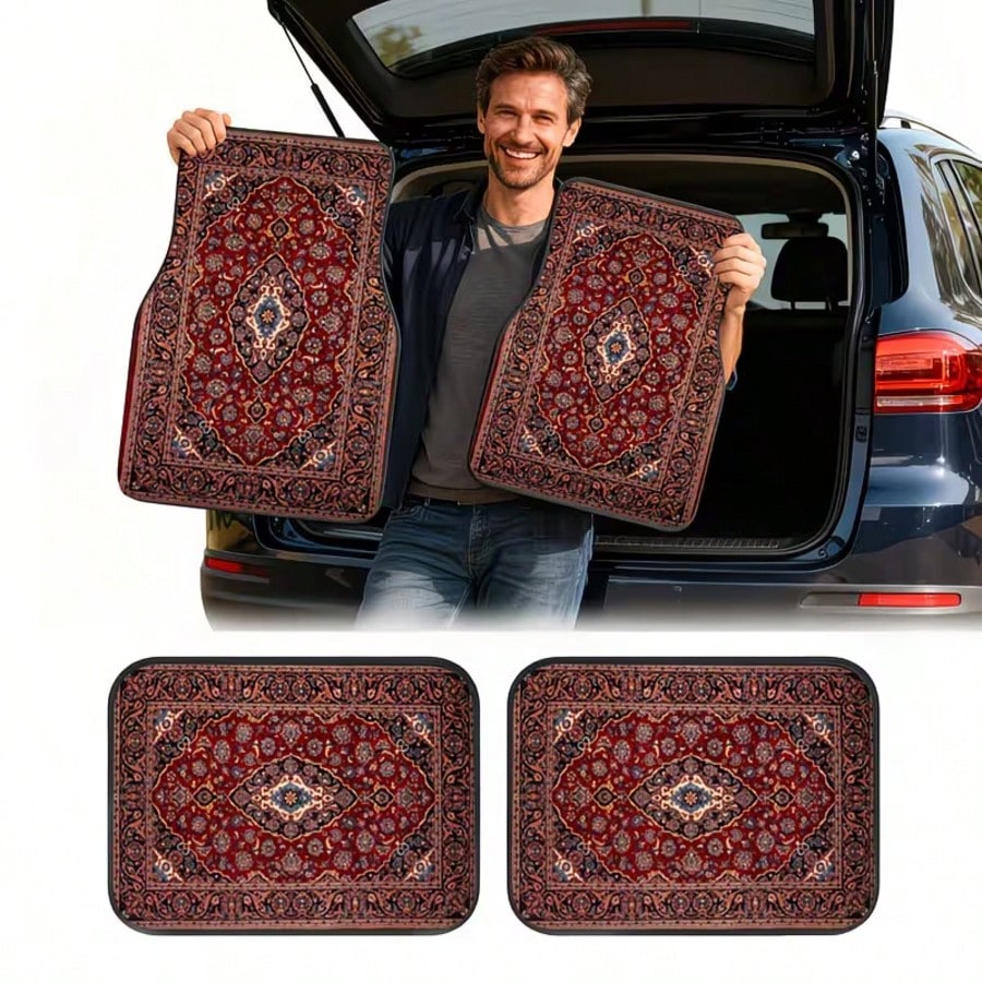 4PCS Bohemian European Style Printed Fashion Minimalist Car Floor Mats, Anti-Slip Stable No Displacement, Durable And Wear-Resistant, All-Season Universal, Practical Car Interior Decoration Accessorie