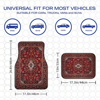 4PCS Bohemian European Style Printed Fashion Minimalist Car Floor Mats, Anti-Slip Stable No Displacement, Durable And Wear-Resistant, All-Season Universal, Practical Car Interior Decoration Accessorie