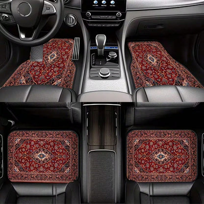 4PCS Bohemian European Style Printed Fashion Minimalist Car Floor Mats, Anti-Slip Stable No Displacement, Durable And Wear-Resistant, All-Season Universal, Practical Car Interior Decoration Accessorie