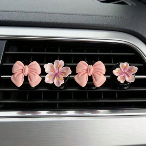 4pcs Car Air Vent Clips, Car Air Freshener Vent Clips, Bowknot And Flower Decor Clips, Interesting And Fashionable Women Car Interior Accessories