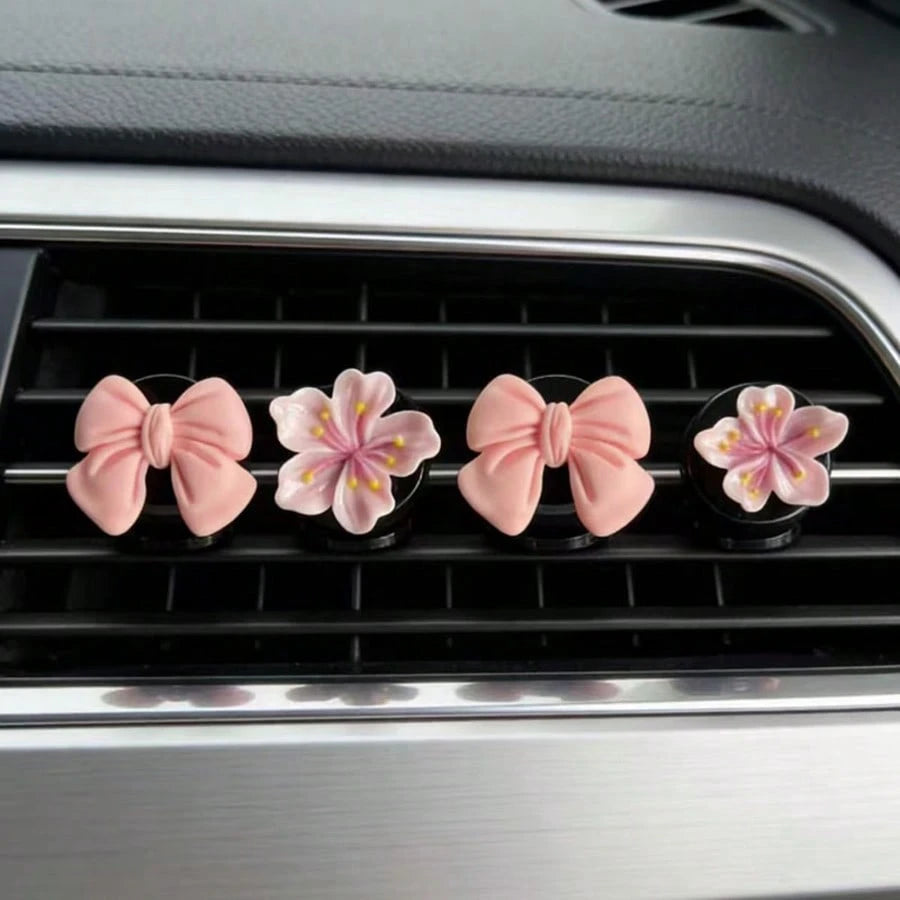 4pcs Car Air Vent Clips, Car Air Freshener Vent Clips, Bowknot And Flower Decor Clips, Interesting And Fashionable Women Car Interior Accessories