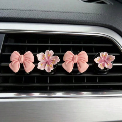 4pcs Car Air Vent Clips, Car Air Freshener Vent Clips, Bowknot And Flower Decor Clips, Interesting And Fashionable Women Car Interior Accessories