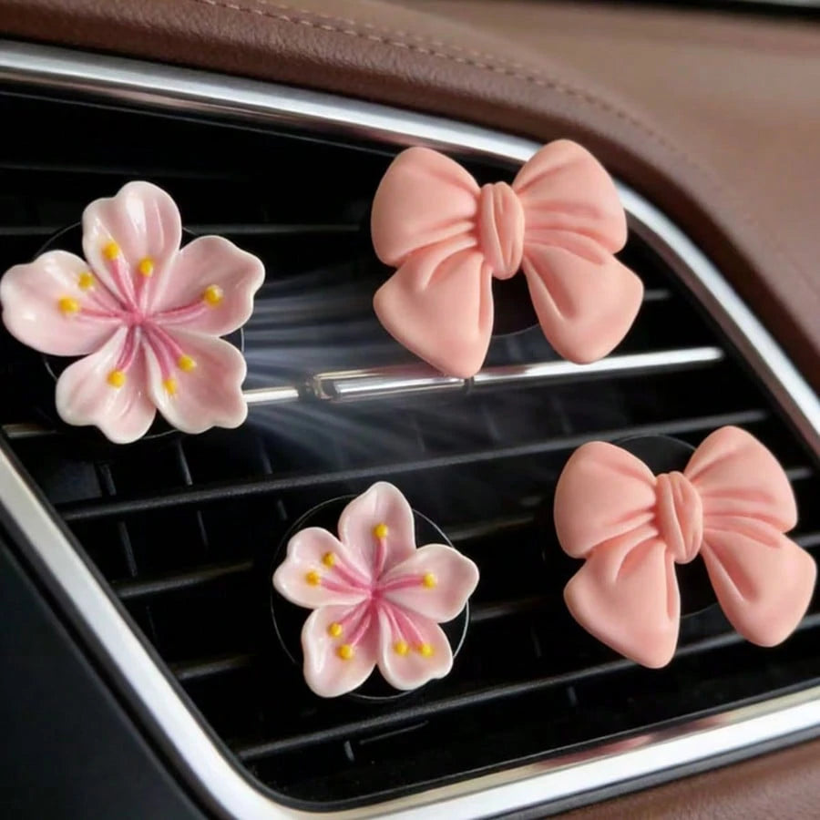 4pcs Car Air Vent Clips, Car Air Freshener Vent Clips, Bowknot And Flower Decor Clips, Interesting And Fashionable Women Car Interior Accessories
