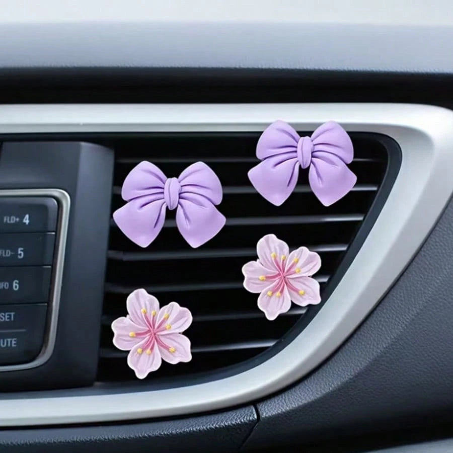 4pcs Car Air Vent Clips, Car Air Freshener Vent Clips, Bowknot And Flower Decor Clips, Interesting And Fashionable Women Car Interior Accessories