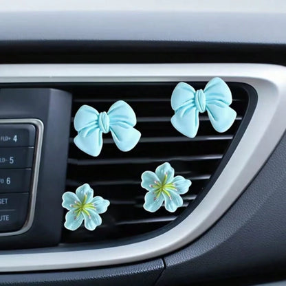 4pcs Car Air Vent Clips, Car Air Freshener Vent Clips, Bowknot And Flower Decor Clips, Interesting And Fashionable Women Car Interior Accessories