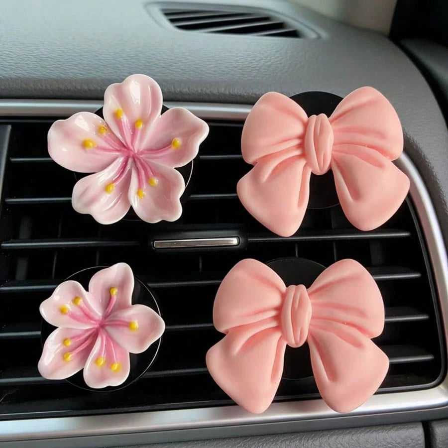 4pcs Car Air Vent Clips, Car Air Freshener Vent Clips, Bowknot And Flower Decor Clips, Interesting And Fashionable Women Car Interior Accessories
