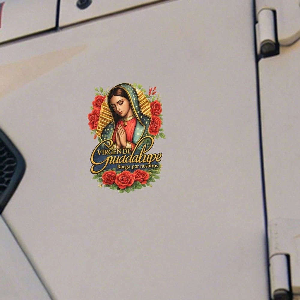 4pcs Car Stickers And Decals, Car Window Decals Vinyl, Virgin Of Guadalupe With Roses And Gold Frame Automotive Decals,Funny Bumper Stickers