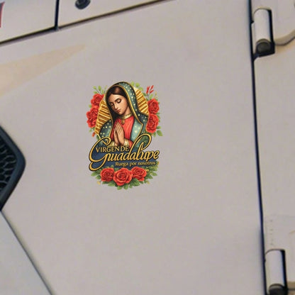 4pcs Car Stickers And Decals, Car Window Decals Vinyl, Virgin Of Guadalupe With Roses And Gold Frame Automotive Decals,Funny Bumper Stickers