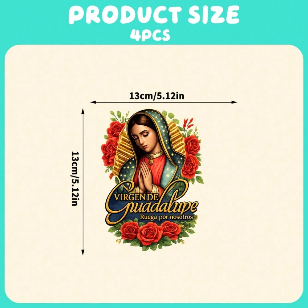 4pcs Car Stickers And Decals, Car Window Decals Vinyl, Virgin Of Guadalupe With Roses And Gold Frame Automotive Decals,Funny Bumper Stickers