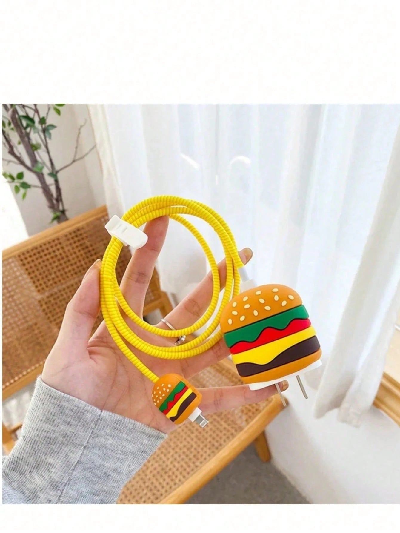 4pcs Cartoon Cute Hamburger & Apple Design Protective Case Compatible With IPhone Charger & Cable, Suitable For 18/20W Apple Charger And Data Cable, Tidy Cable Management, Anti-Collision, Anti-Scratch