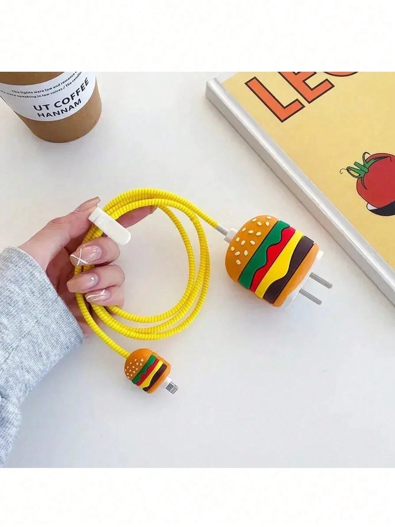 4pcs Cartoon Cute Hamburger & Apple Design Protective Case Compatible With IPhone Charger & Cable, Suitable For 18/20W Apple Charger And Data Cable, Tidy Cable Management, Anti-Collision, Anti-Scratch